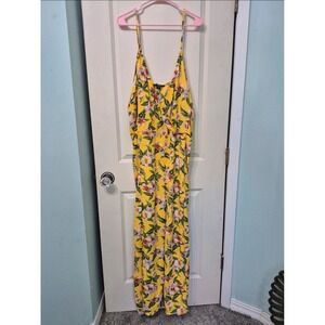 Toxik3 Womens Yellow Floral Tropical Wide Leg Jumpsuit Size 3X Plus Summer Wrap